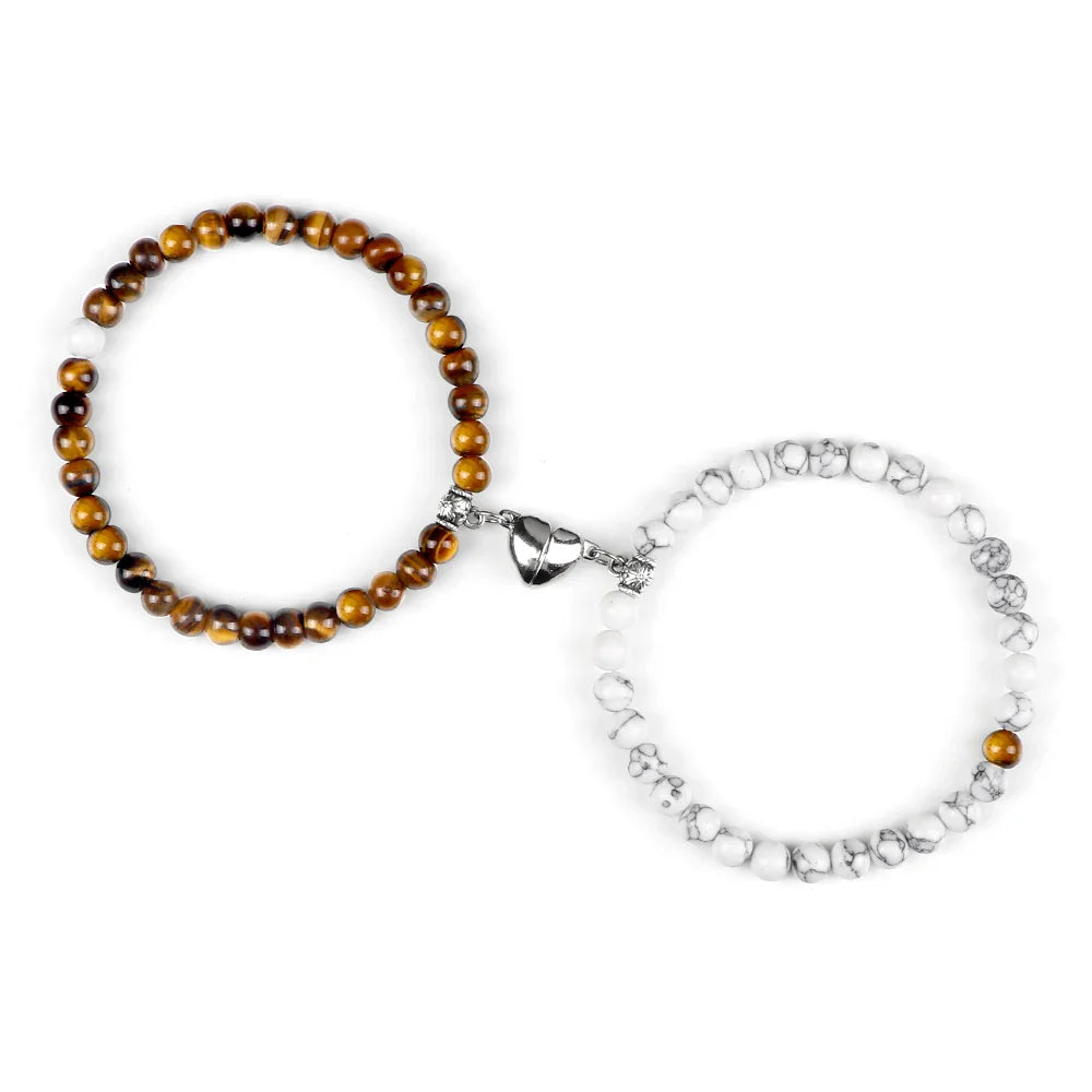 Pulseras para Parejas Pulsera Magnética de Perlas ojo de tigre y blanco