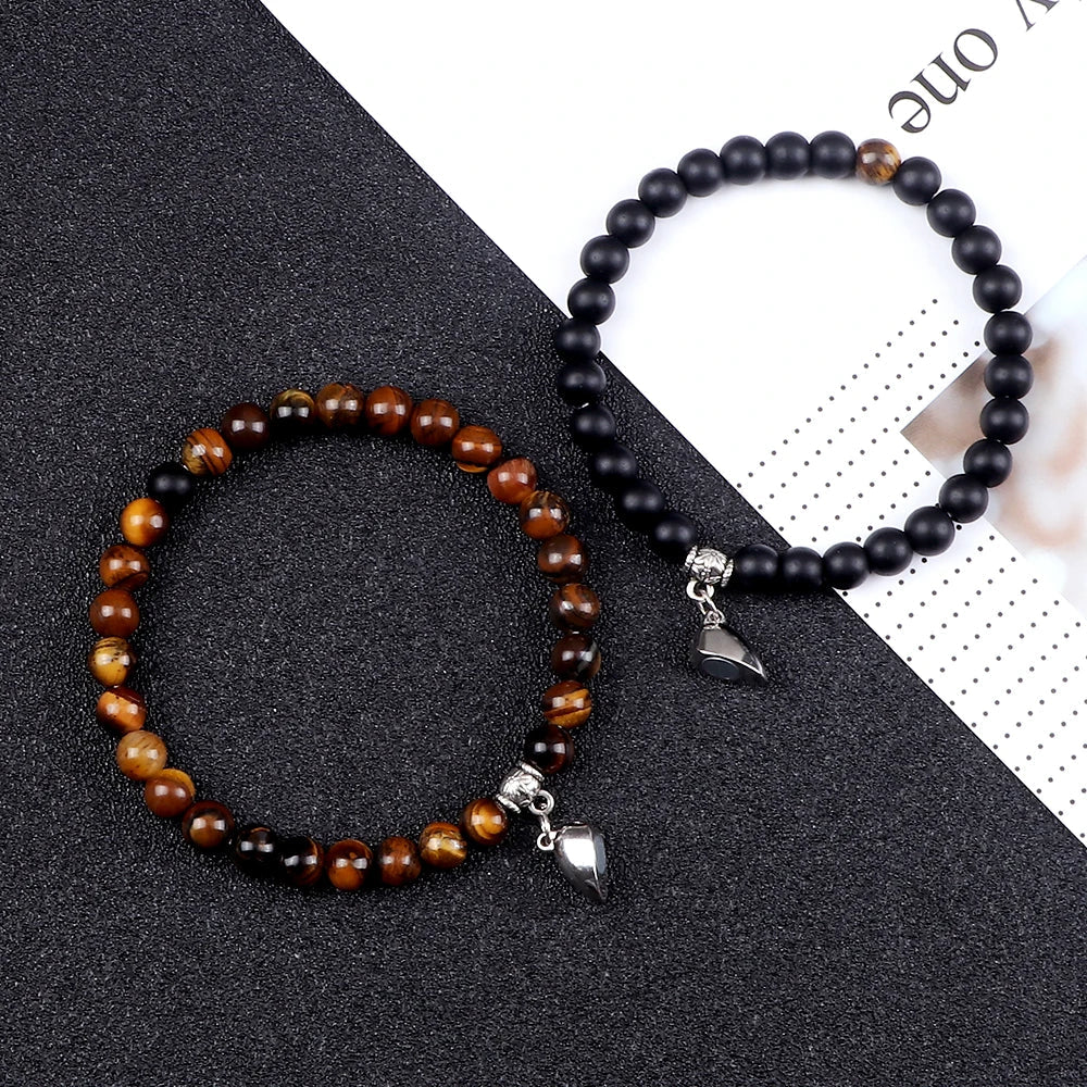 Pulseras para Parejas Pulsera Magnética de Perlas ojo de tigre y negro