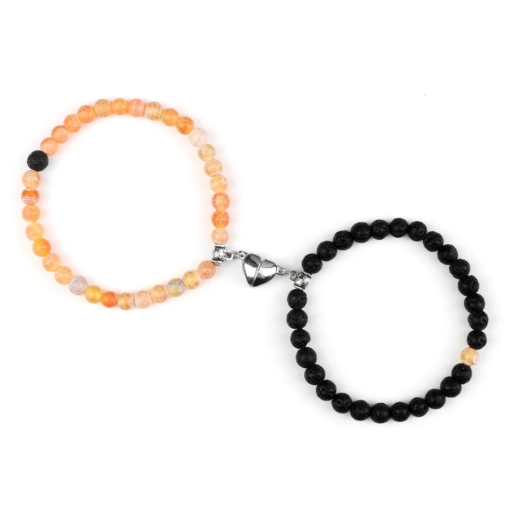 Pulseras para Parejas Pulsera Magnética de Perlas piedra de sol y negro
