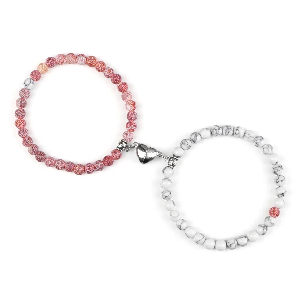 Pulseras para Parejas Pulsera Magnética de Perlas rosa y blanco
