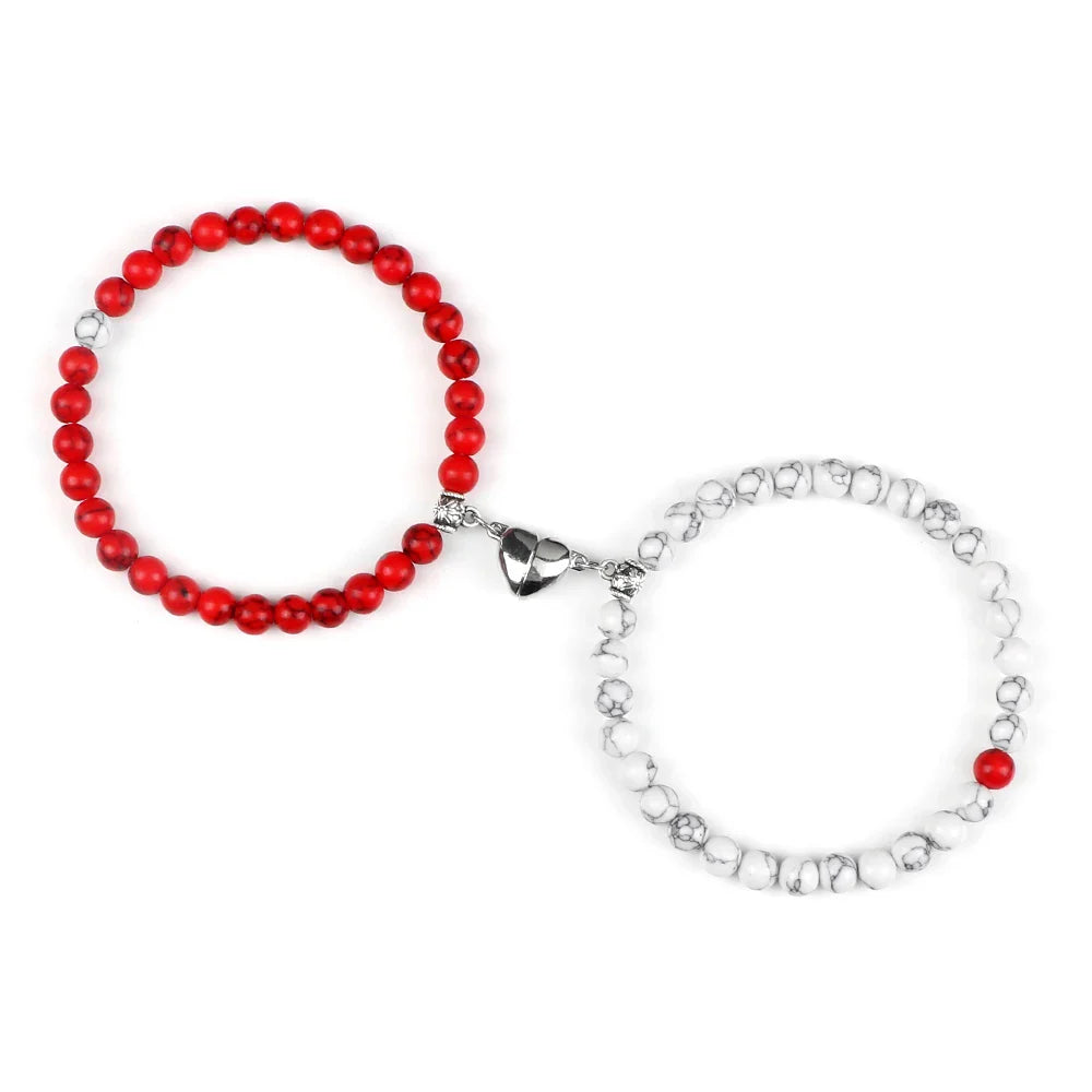Pulseras para Parejas Pulsera Magnética de Perlas rojo y blanco