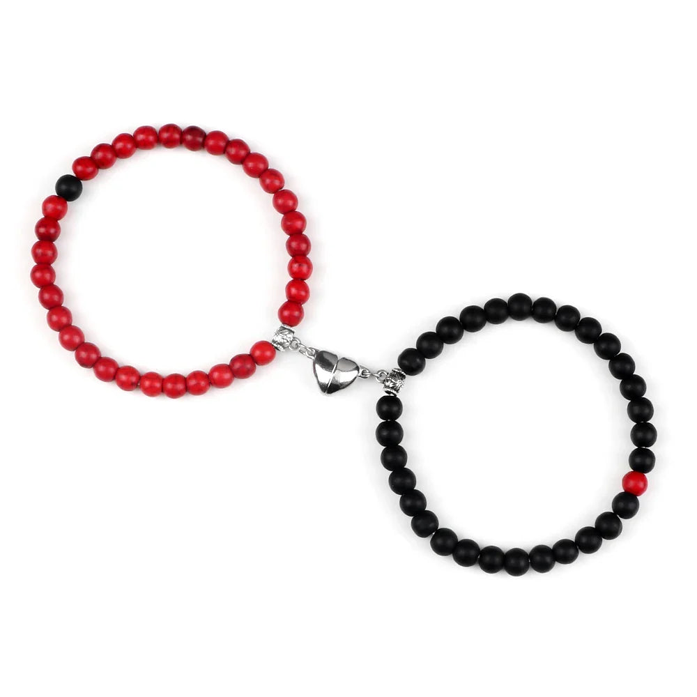 Pulseras para Parejas Pulsera Magnética de Perlas rojo y negro