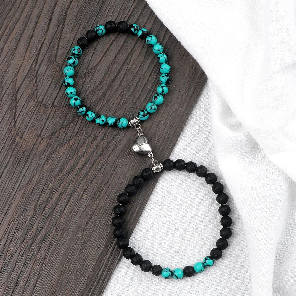 Pulseras para Parejas Pulsera Magnética de Perlas turquesa y negro