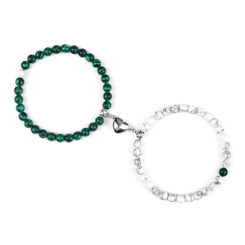 Pulseras para Parejas Pulsera Magnética de Perlas verde y blanco