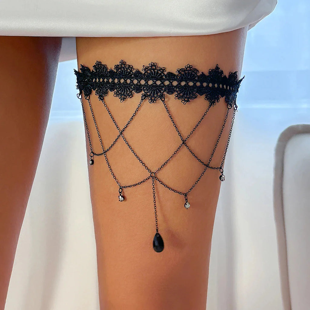 Cadena de Muslo Negra - Joya de Muslo Cuerpo Muslo Mujer Pierna