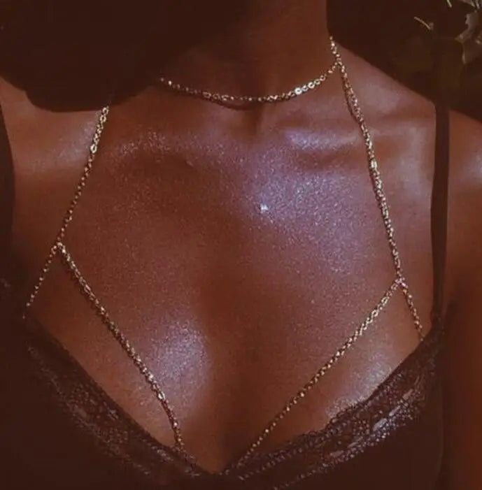 Cadena de Escote para Mujer Collar de Pecho oro