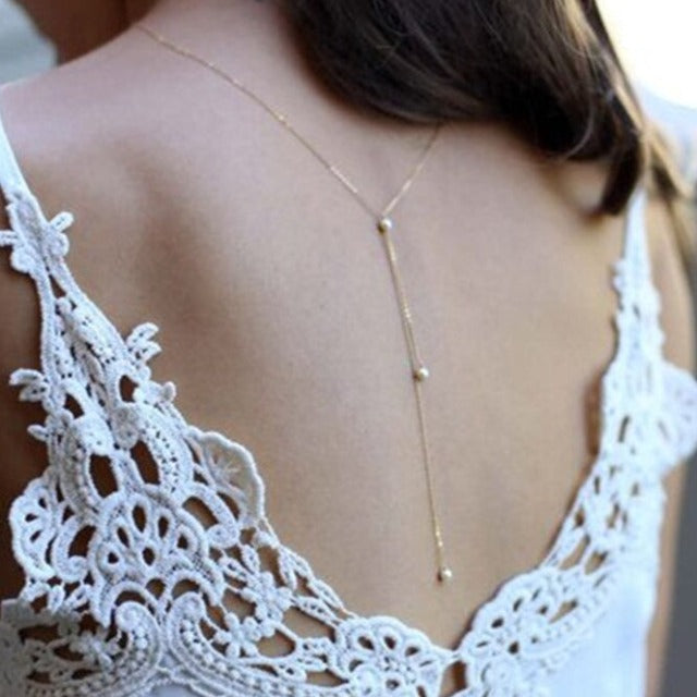 Cadena de Espalda con Perlas para Mujer oro