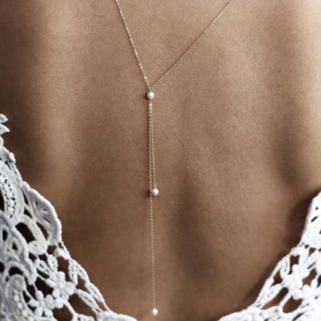 Cadena de Espalda con Perlas para Mujer plata