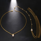Cadena de Espalda Collar Adorno Dorsal Mujer 7 Perlas oro