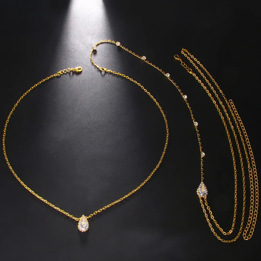 Cadena de Espalda Collar Adorno Dorsal Mujer 7 Perlas oro