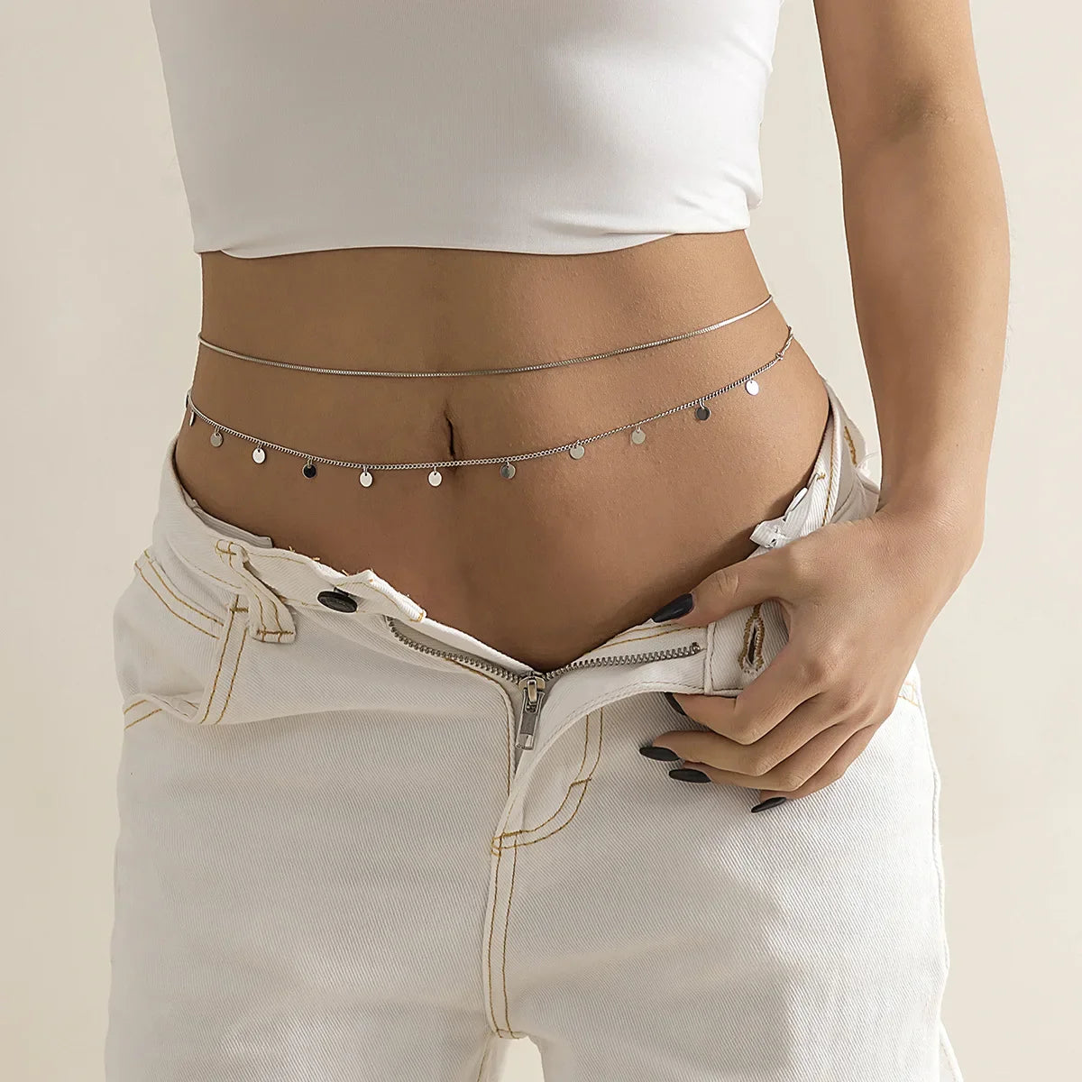 Cadena de Cadera y Joya de Cintura - Adorno de Vientre para Mujer en plata