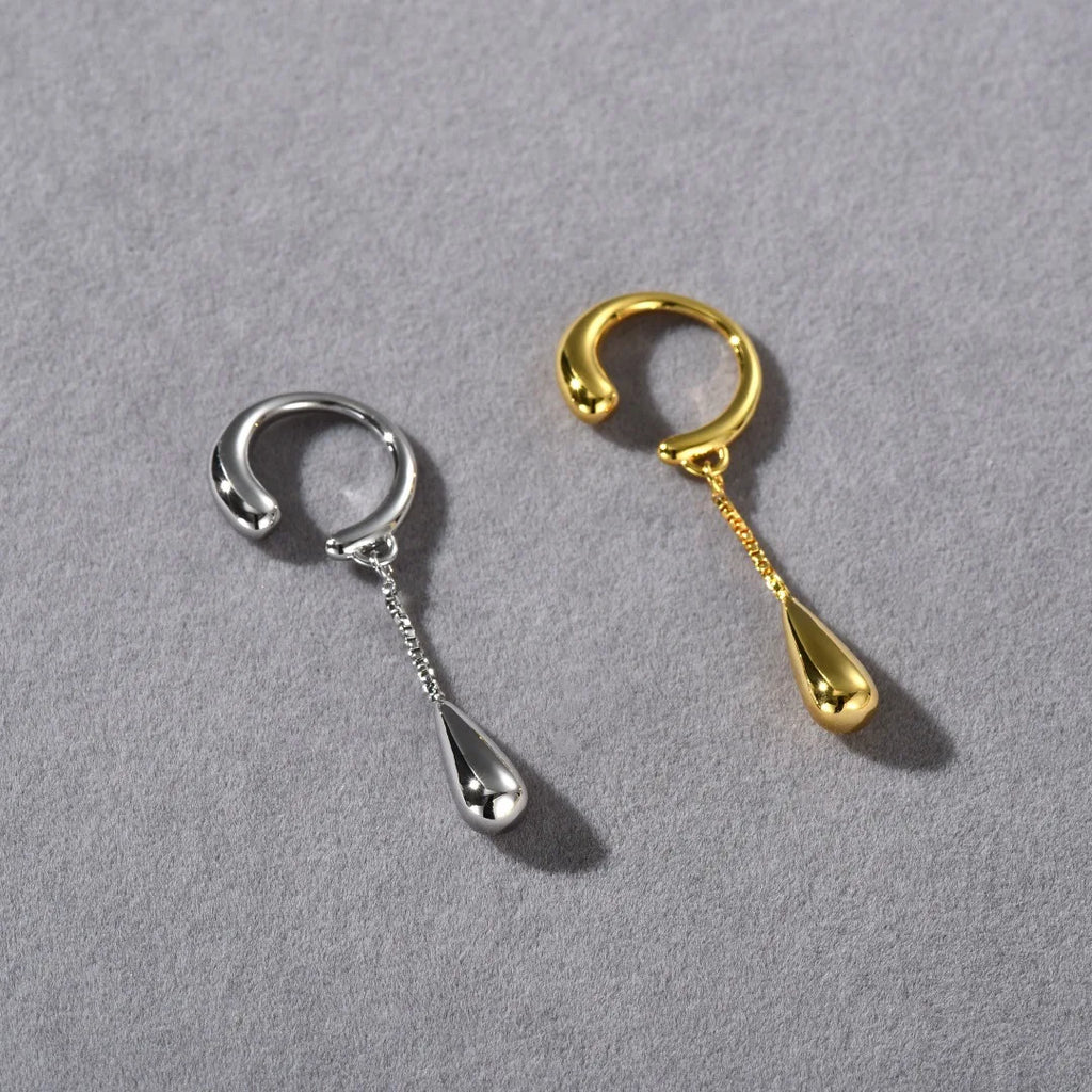 Pendientes de Clip Aros Finos Gota de Agua plata