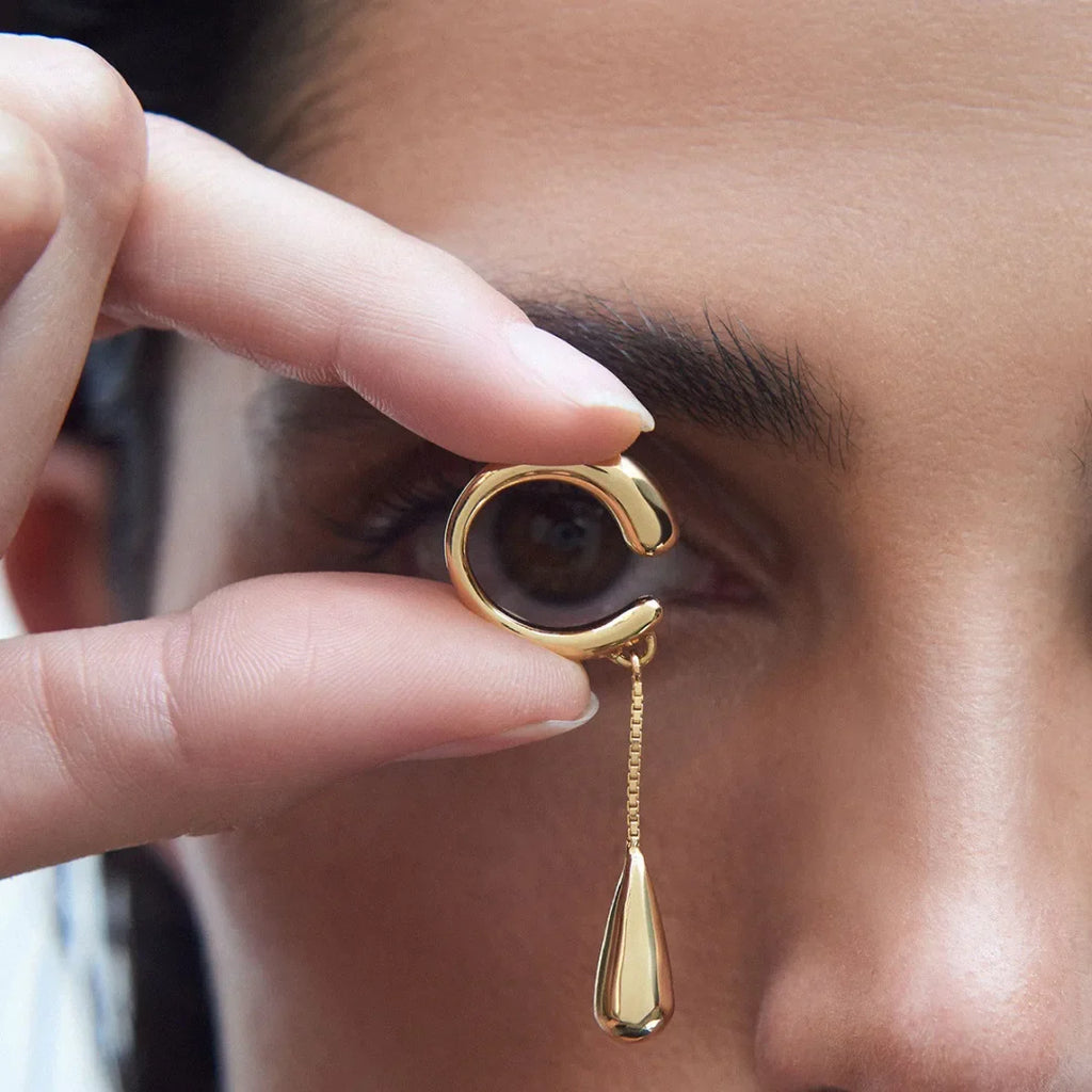 Pendientes de Clip Aros Finos Gota de Agua oro