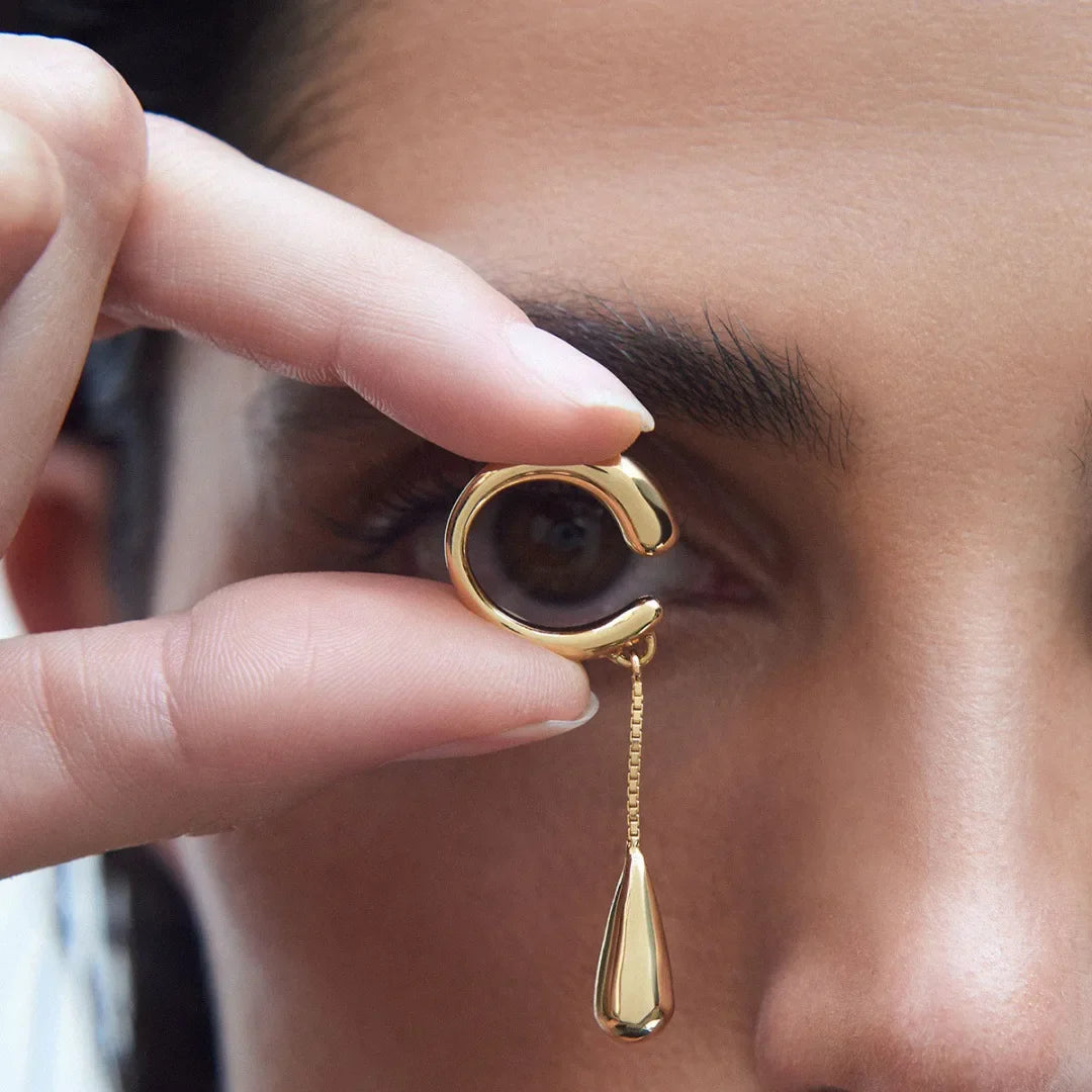 Pendientes de Clip Aros Finos Gota de Agua oro