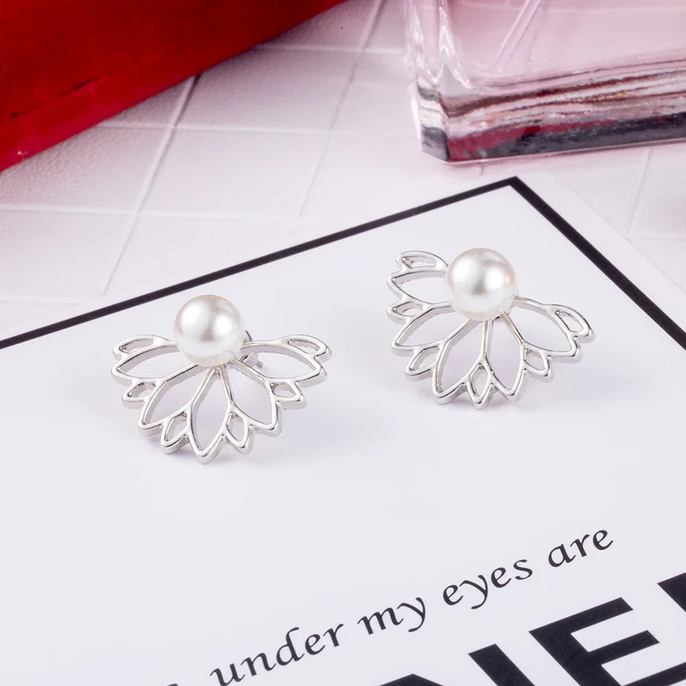 Pendientes de botón Flor de Loto Mujer plata