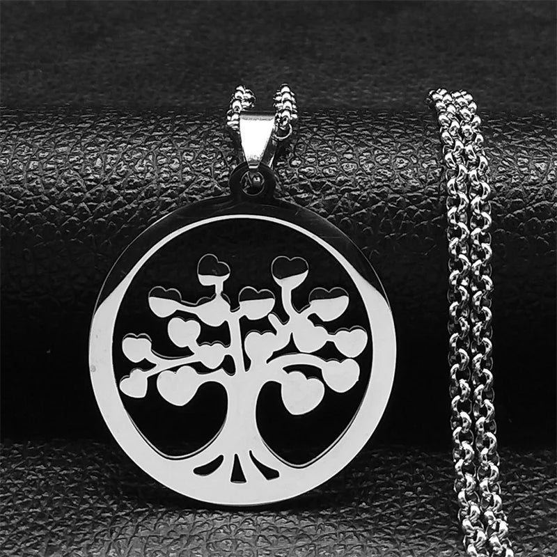 Collar Árbol de la Vida Colgante Acero Endurecido plata