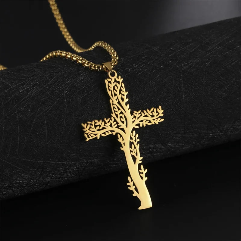 Collar Árbol de la Vida Colgante Cruz oro