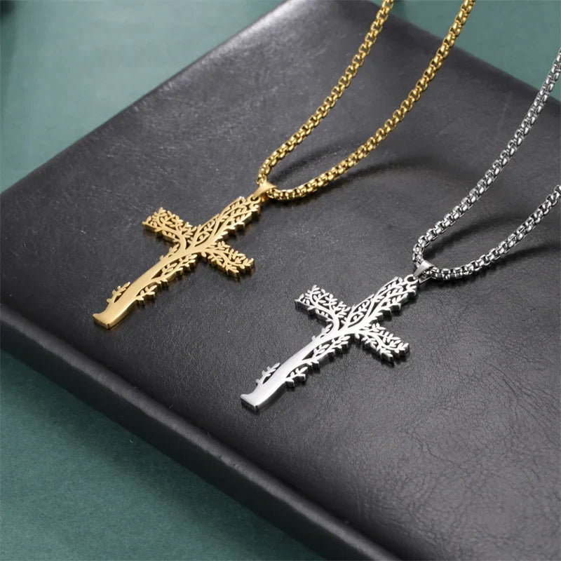 Collar Árbol de la Vida Colgante Cruz oro plata