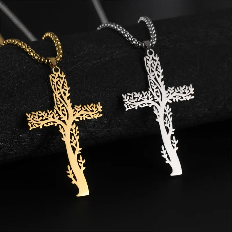 Collar Árbol de la Vida Colgante Cruz oro plata
