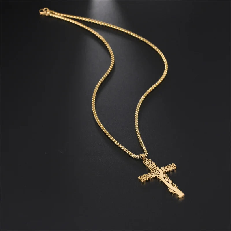 Collar Árbol de la Vida Colgante Cruz oro