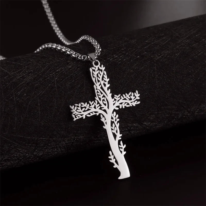 Collar Árbol de la Vida Colgante Cruz plata