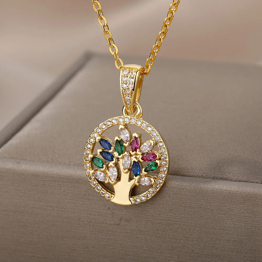 Collar Árbol de la Vida Colgante Mujer Piedras oro