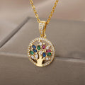 Collar Árbol de la Vida Colgante Mujer Piedras oro