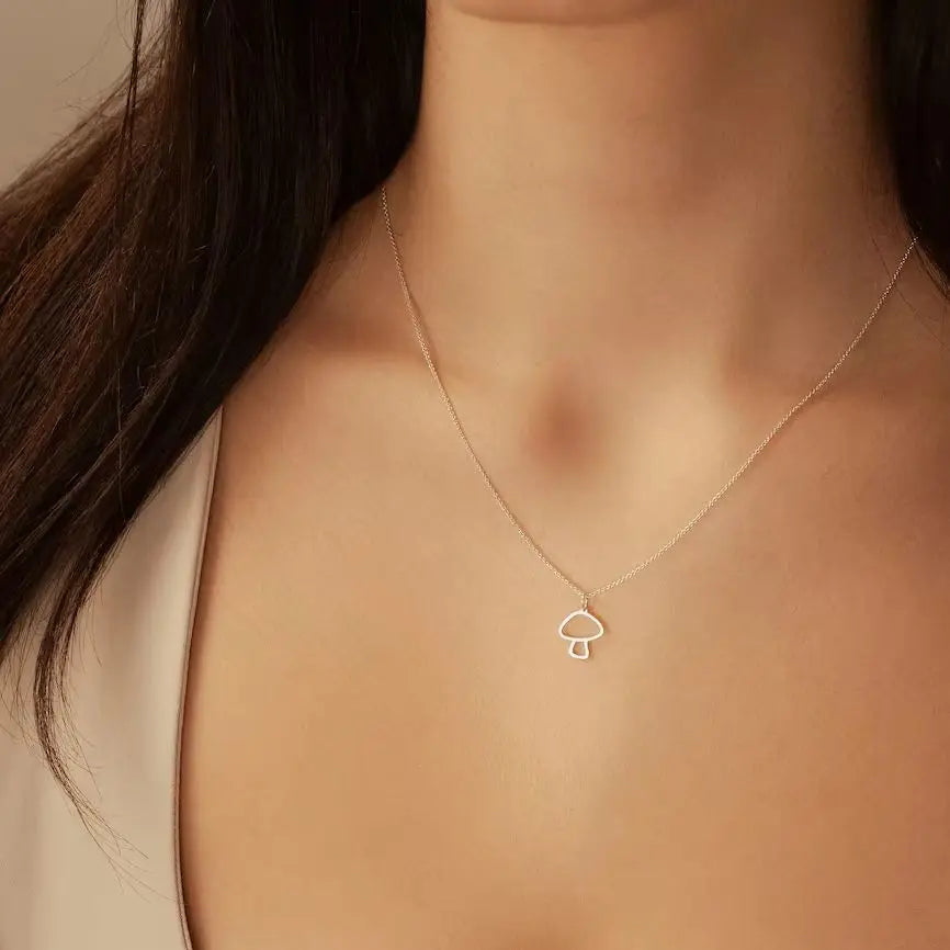 Collar con Colgante Fino de Champiñón plata