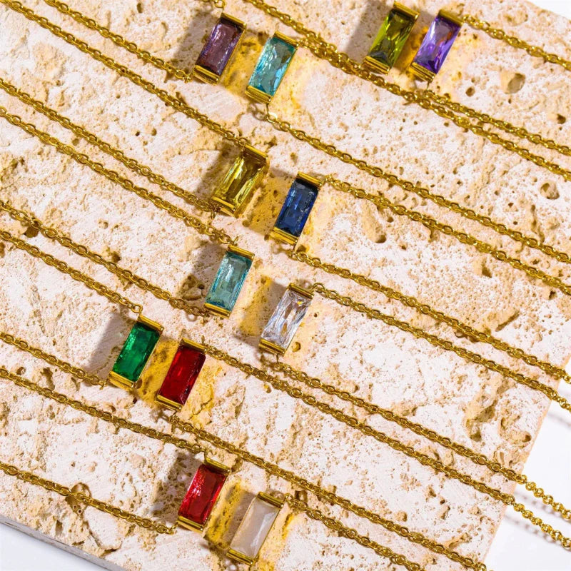 Collar con Colgante Fino de Piedra de Nacimiento de Color