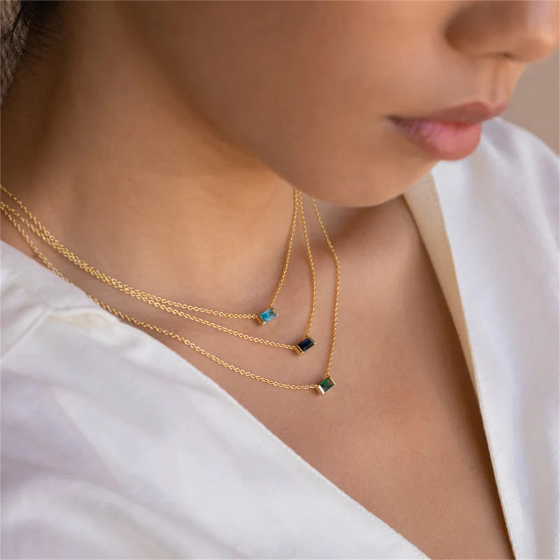 Collar con Colgante Fino de Piedra de Nacimiento de Color