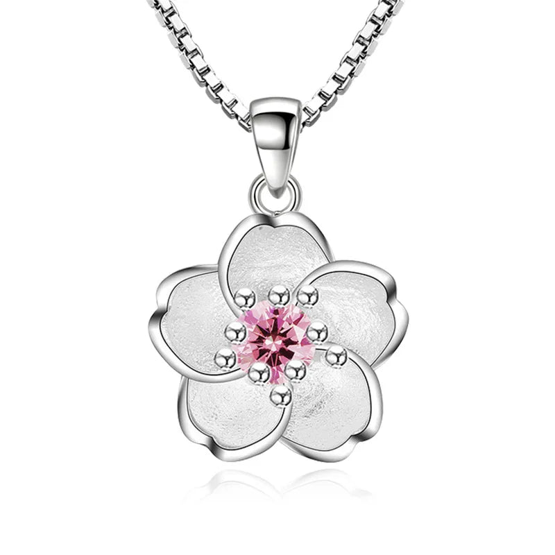 Collar con colgante de flor para mujer rosa