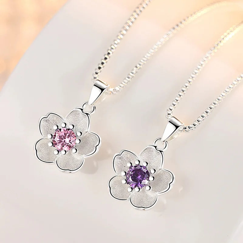 Collar con colgante de flor para mujer rosa