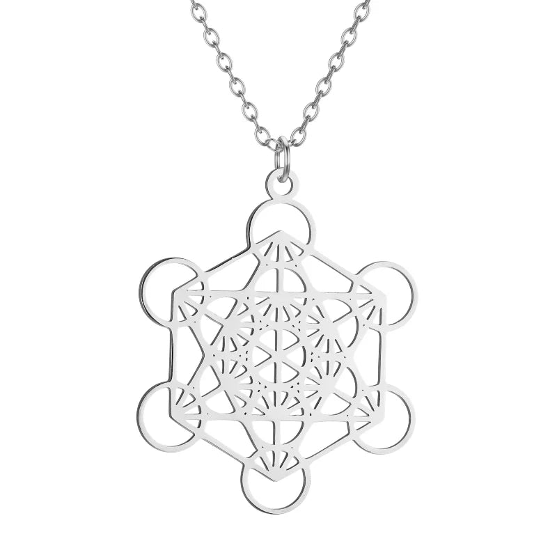 Collar con Gran Colgante Cubo de Metatrón plata