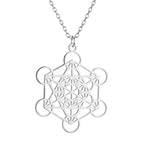 Collar con Gran Colgante Cubo de Metatrón plata