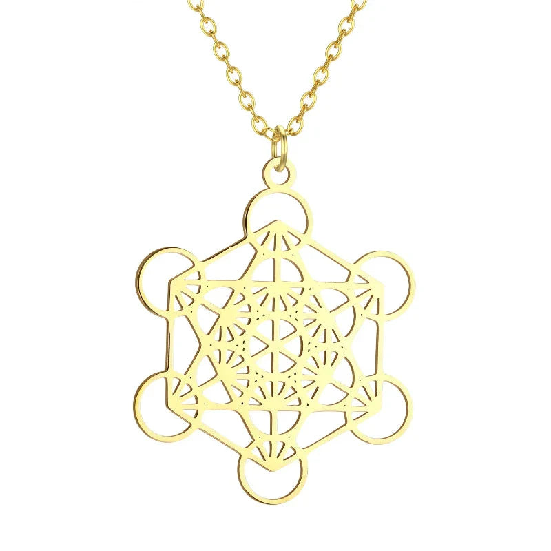 Collar con Gran Colgante Cubo de Metatrón oro