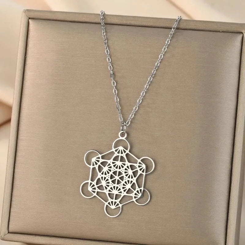 Collar con Gran Colgante Cubo de Metatrón plata