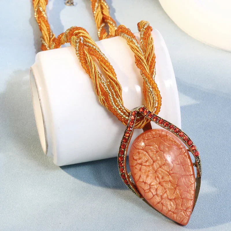 Collar con Gran Colgante de Estilo Étnico naranja