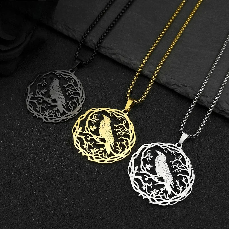 Collar con Colgante Árbol con Pájaro oro