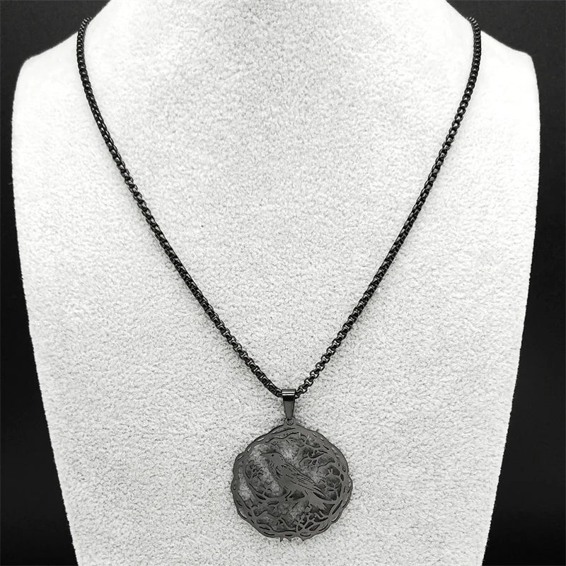 Collar con Colgante Árbol con Pájaro negro