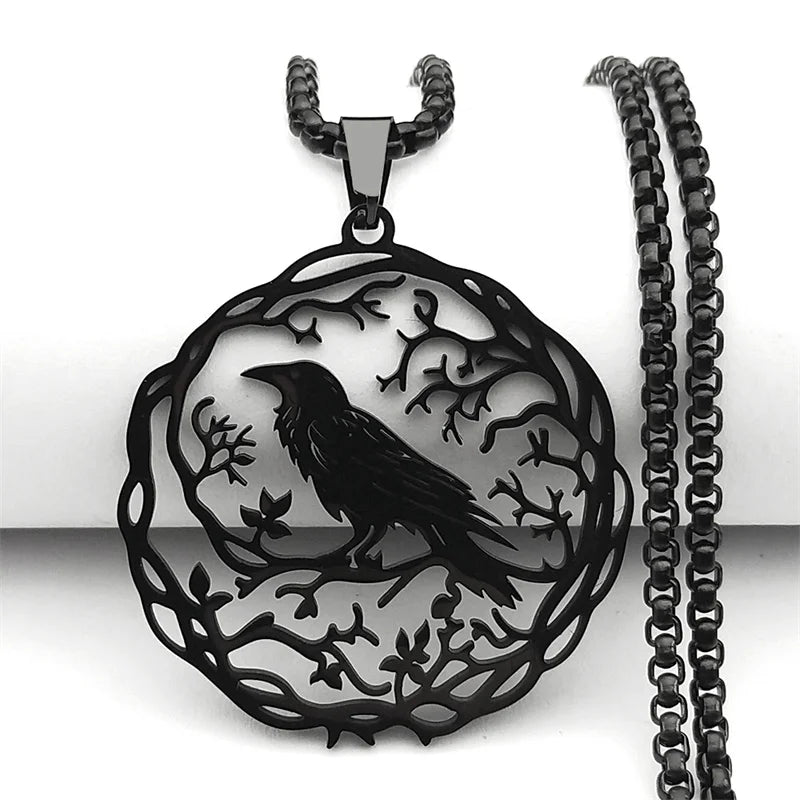 Collar con Colgante Árbol con Pájaro negro