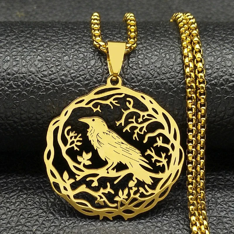 Collar con Colgante Árbol con Pájaro oro