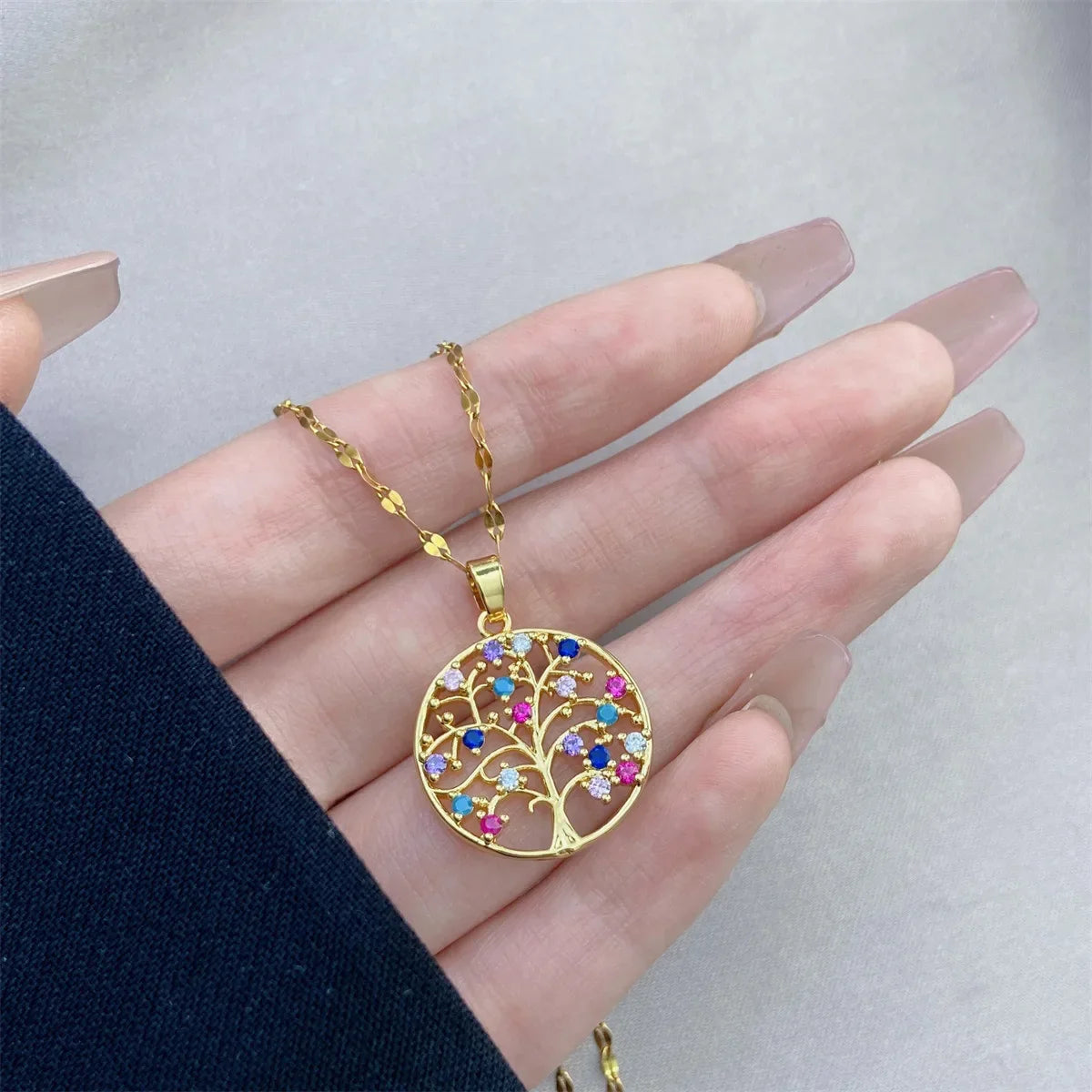 Collar con Colgante Árbol de la Vida con Circonita Multicolor