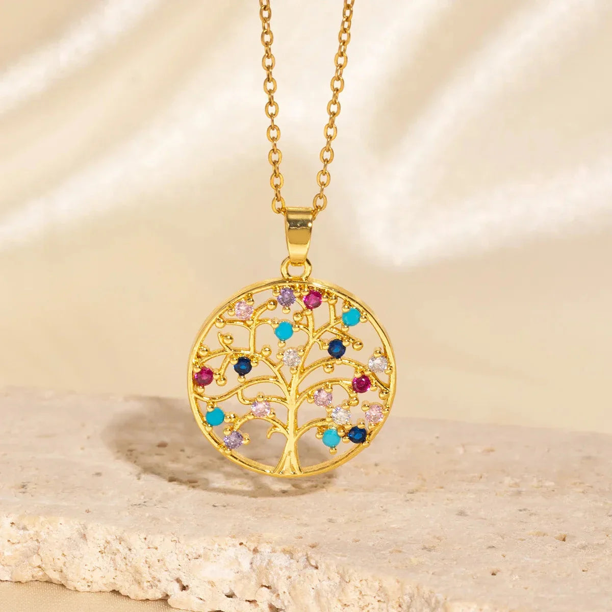 Collar con Colgante Árbol de la Vida con Circonita Multicolor