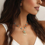 Collar con colgante Atrapasueños y Perlas de Turquesa