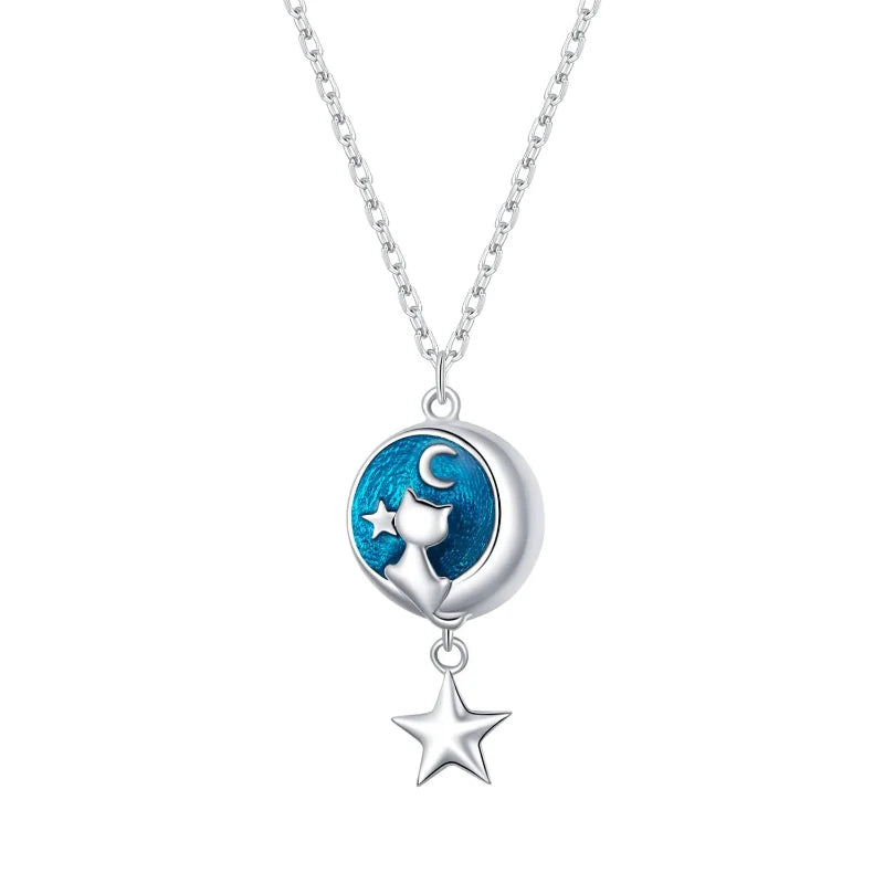 Collar con Colgante con Decoración de Luna y Gato