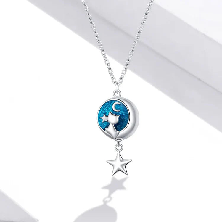 Collar con Colgante con Decoración de Luna y Gato