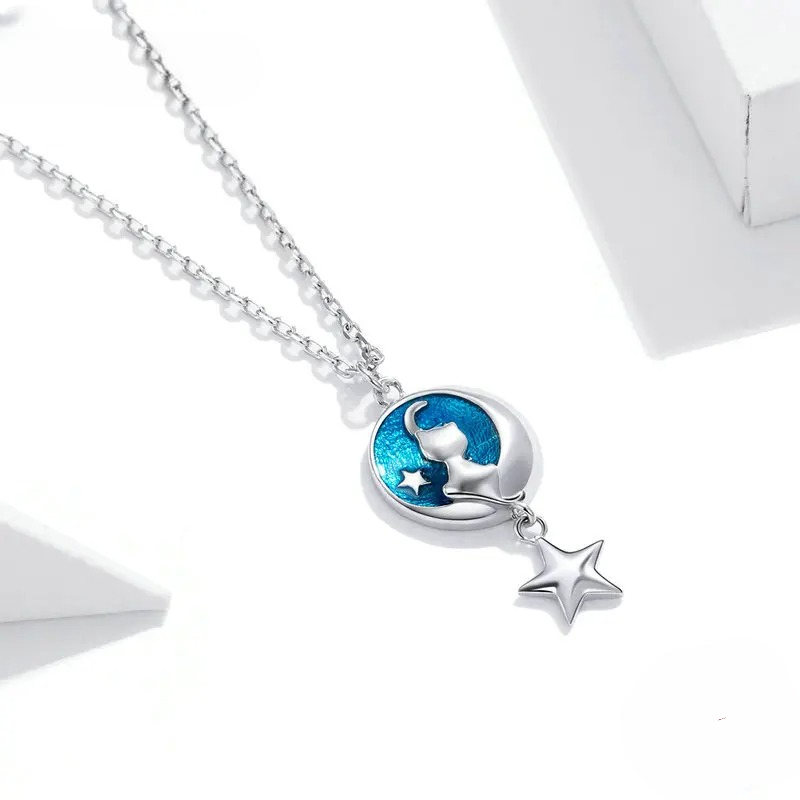 Collar con Colgante con Decoración de Luna y Gato