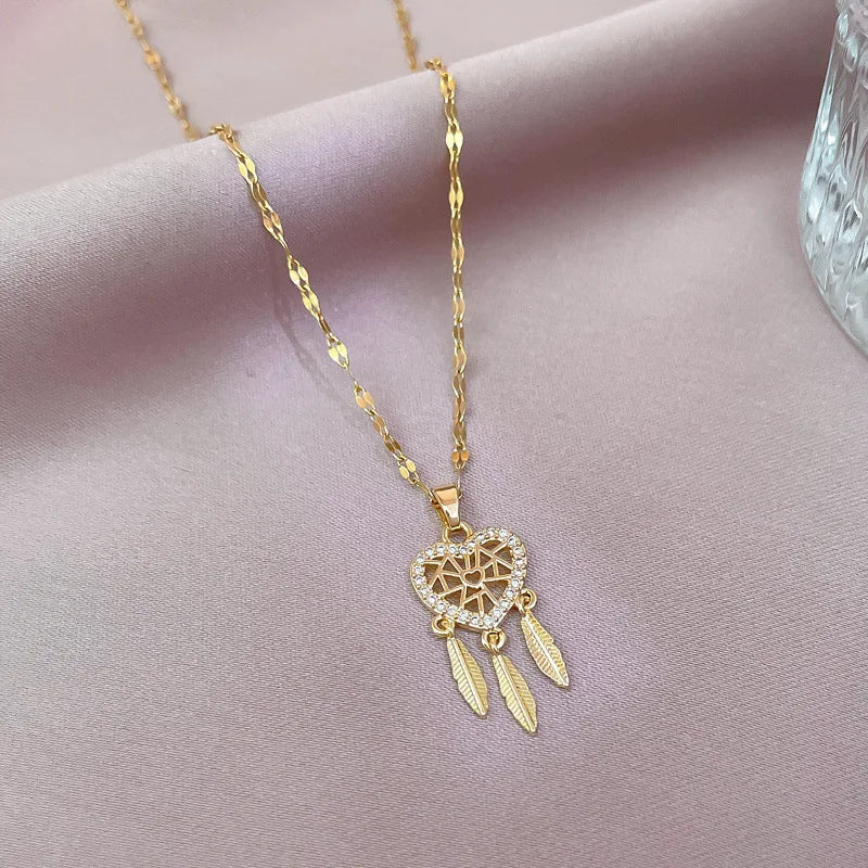 Collar con Colgante de Corazón en Cristal Atrapasueños