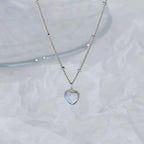 Collar con Colgante Corazón Fertilidad Piedra de Luna cadena con perlas