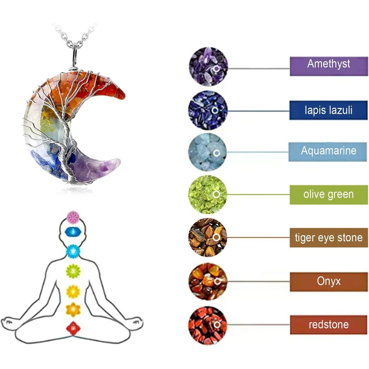 Collar con Colgante de Media Luna 7 Chakras